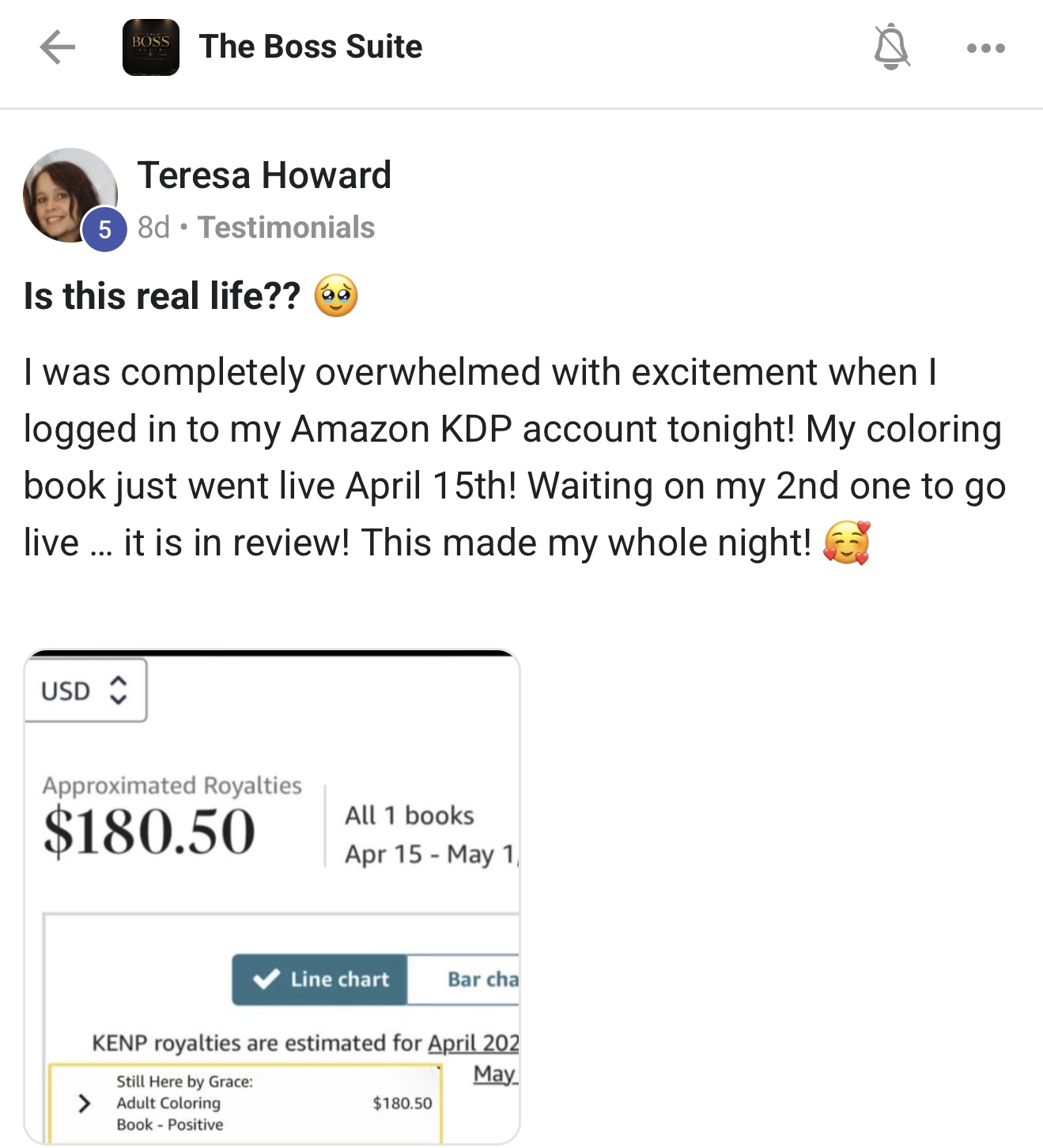 Teresa H. — $180 in 2 weeks