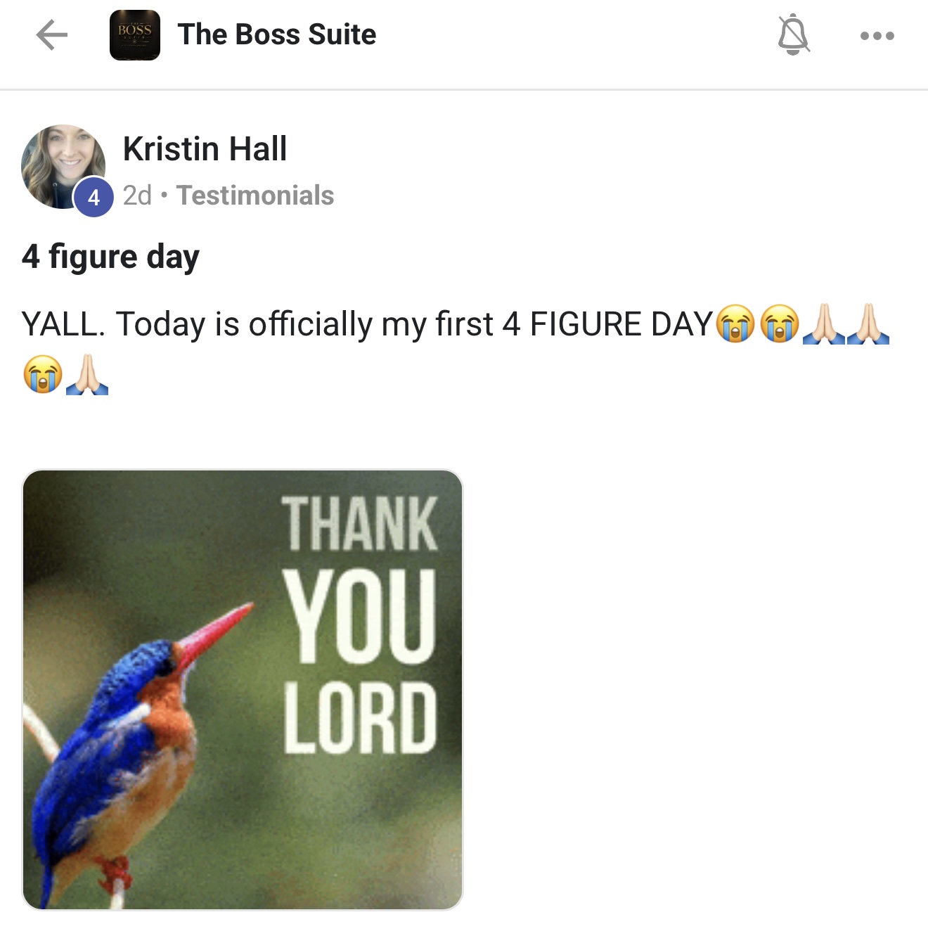Kristin H. — first 4-figure day