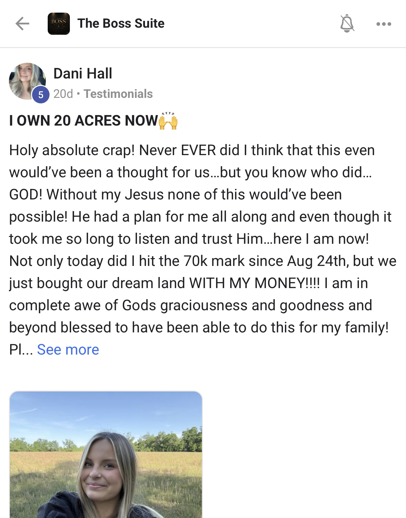 Dani H. — $70k + bought land